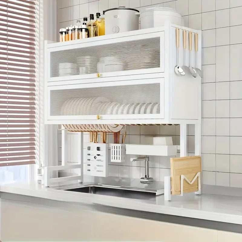 Égouttoir à Vaisselle 4 Niveaux - Organisateur Cuisine Premium 90cm Anti-Poussière