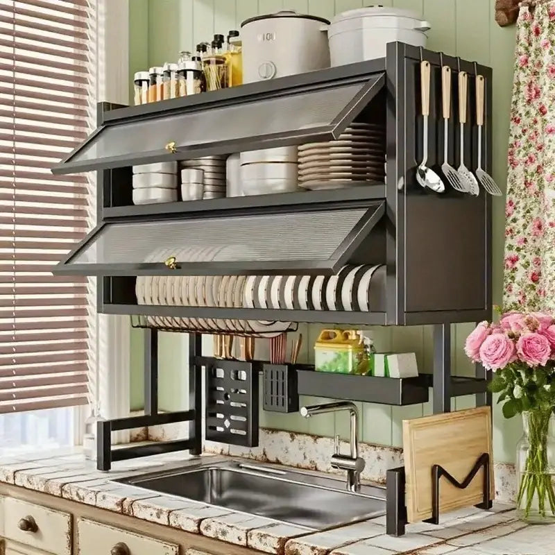 Égouttoir à Vaisselle 4 Niveaux - Organisateur Cuisine Premium 90cm Anti-Poussière