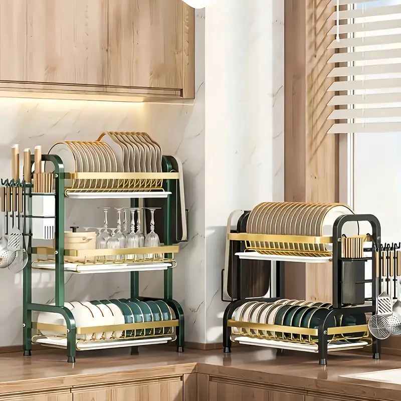 Égouttoir à Vaisselle 2 Niveaux Acier Inoxydable - Organisateur Cuisine Moderne avec Couverts