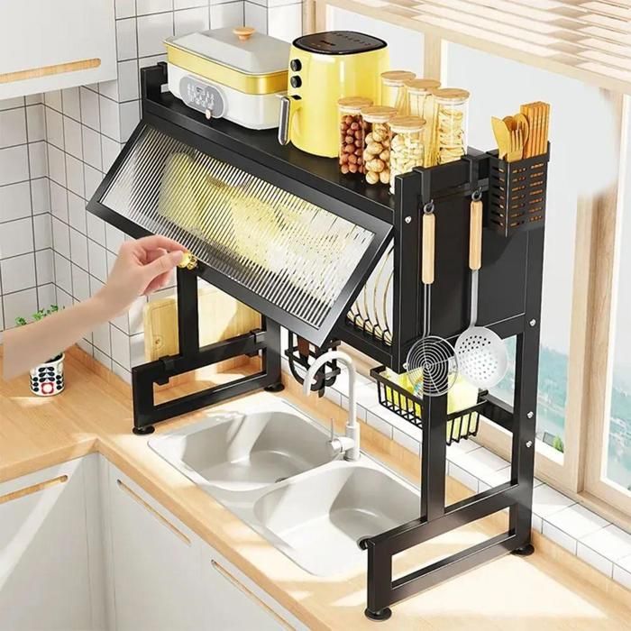 Égouttoir Noir Au-Dessus Évier - Organisateur Cuisine Premium Multi-Rangements