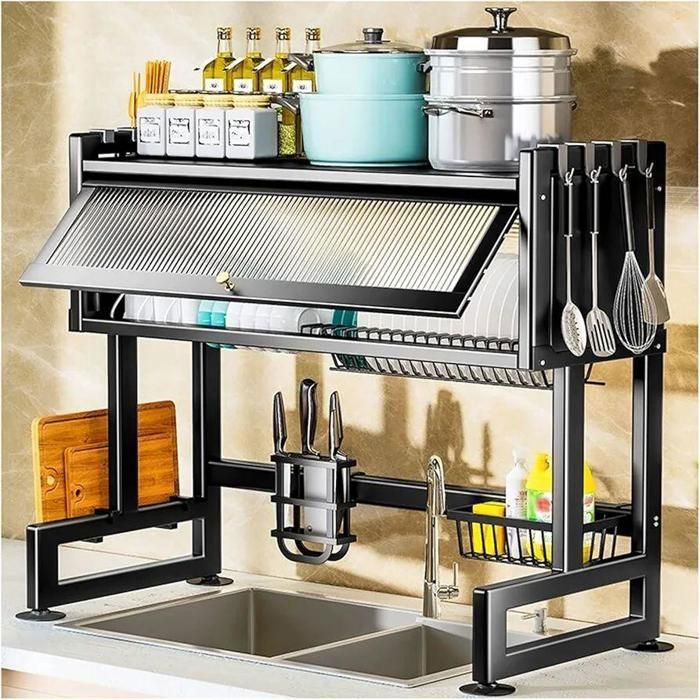 Égouttoir Noir Au-Dessus Évier - Organisateur Cuisine Premium Multi-Rangements