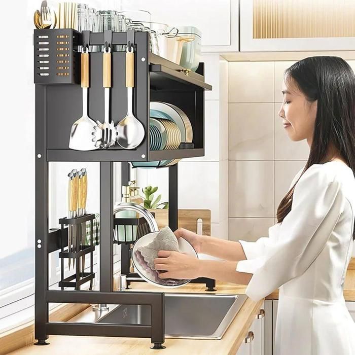 Égouttoir Noir Au-Dessus Évier - Organisateur Cuisine Premium Multi-Rangements