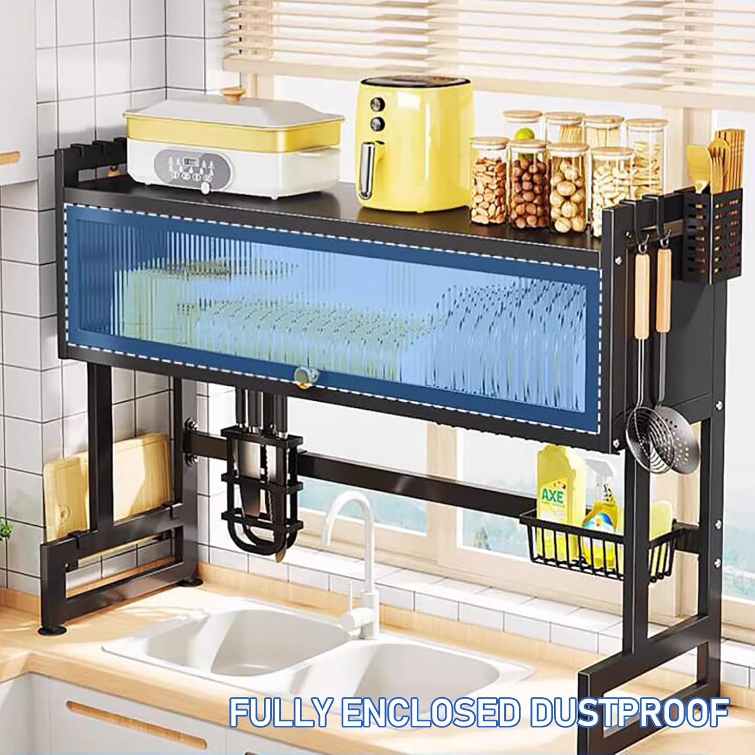 Égouttoir Noir Au-Dessus Évier - Organisateur Cuisine Premium Multi-Rangements