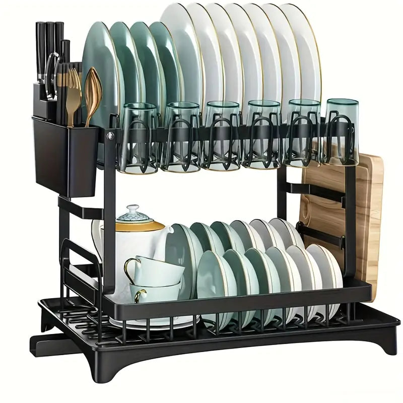 Égouttoir à Vaisselle 2 Niveaux Acier Inoxydable - Organisateur Cuisine Moderne avec Couverts